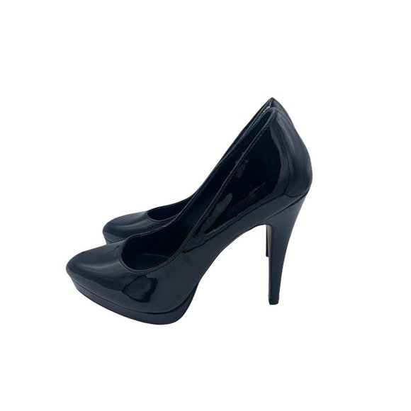 ELLE Elyalena Black Shiny Faux Leather Platform Stiletto High Heels Size 7.5 M - Picture 6 of 12